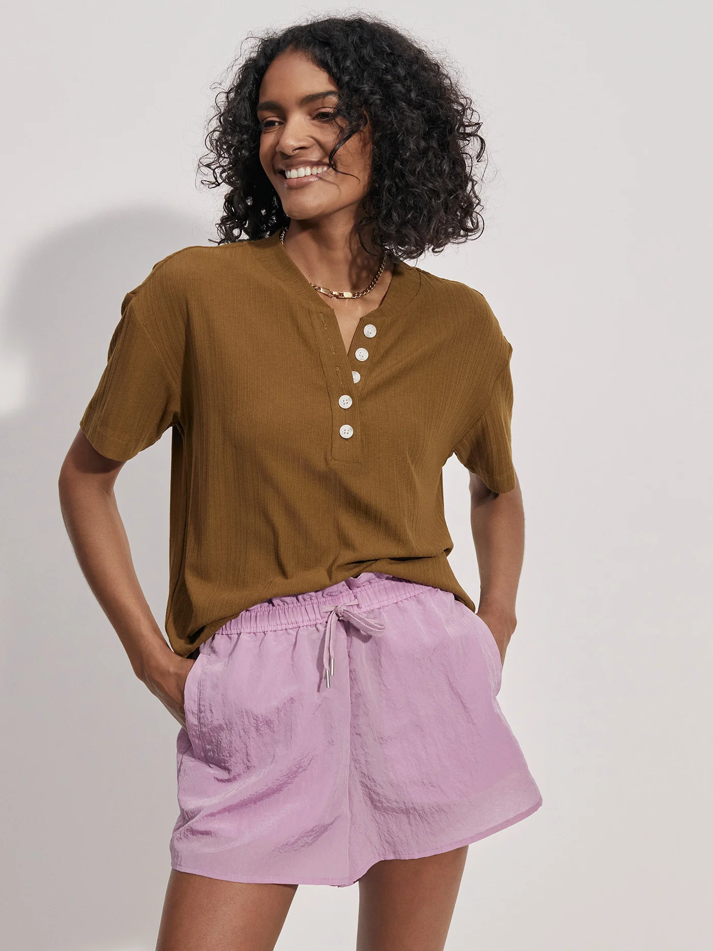 Kasey Mock Placket Rib Tee - Image 25