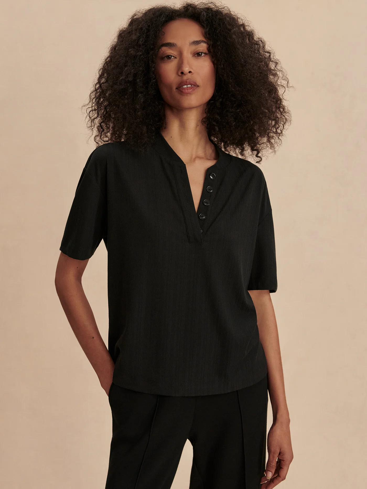 Kasey Mock Placket Rib Tee - Image 9